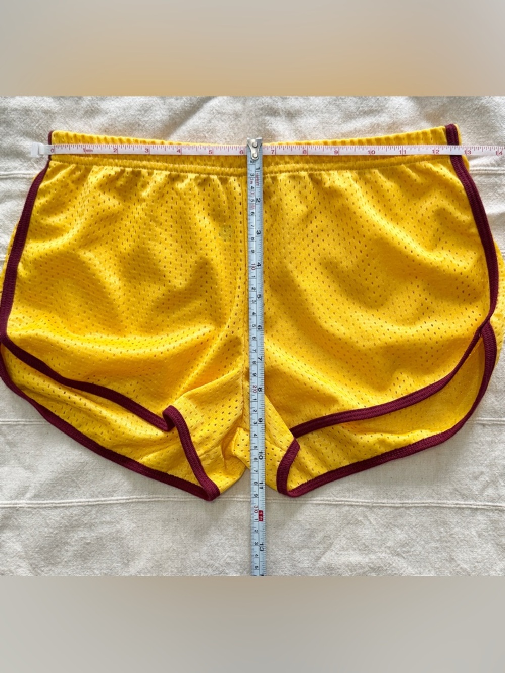 Vintage American Apparel Yellow Mesh Athletic Shorts with Maroon Trim